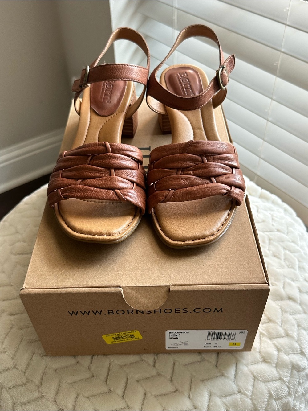 Born Tan Brown Woven Leather Slingback Sandals-Shonie